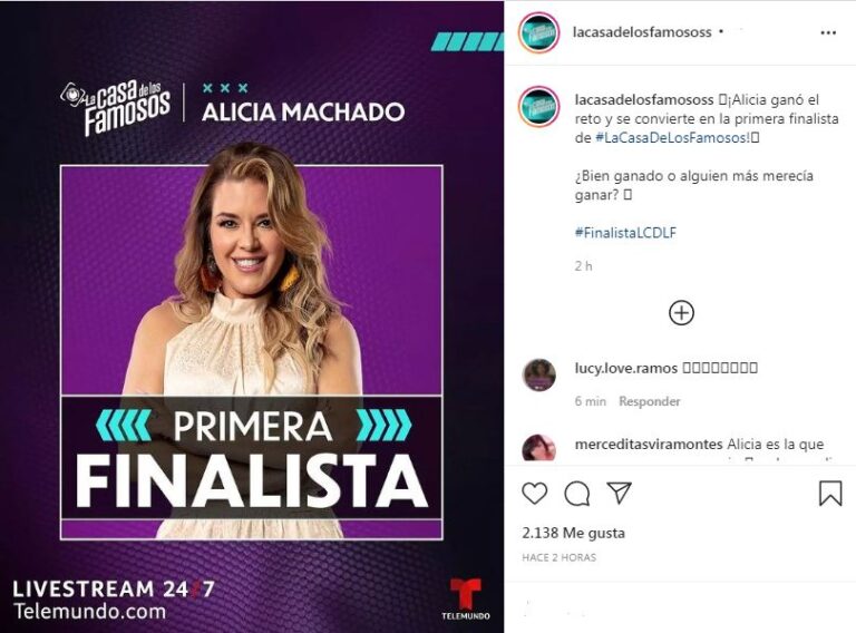 Alicia Machado es la primera finalista de La casa de los famosos