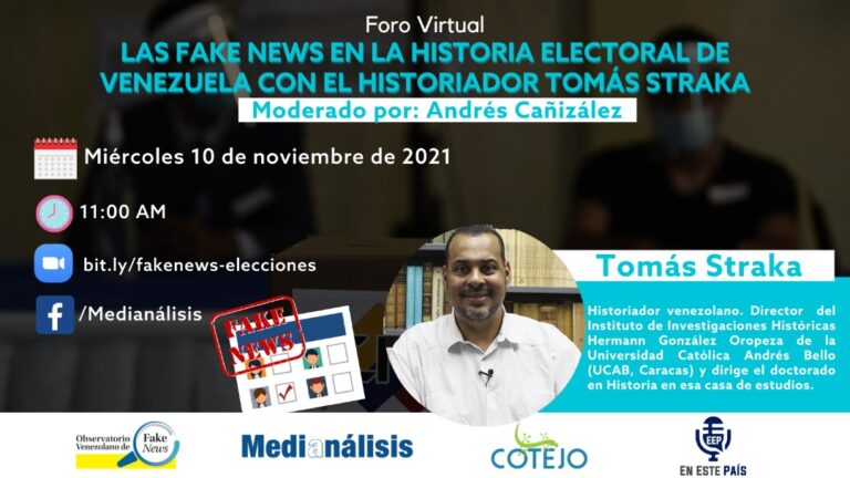 Tomás Straka analizará las noticias falseadas de la historia electoral venezolana