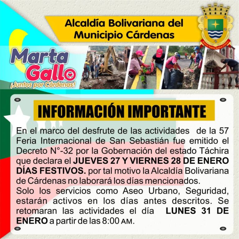 Alcaldía de Cárdenas no laborará los días 27 y 28 de enero