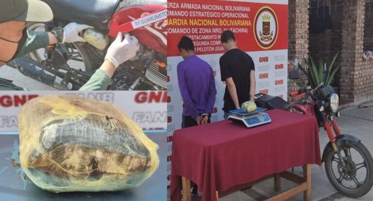Arrestados dos jóvenes en Guaramito por trasportar droga en una motocicleta
