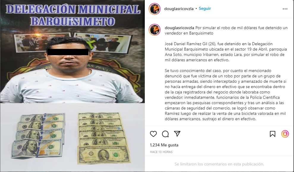 Simuló el robo de $1.000 en un negocio y fue detenido