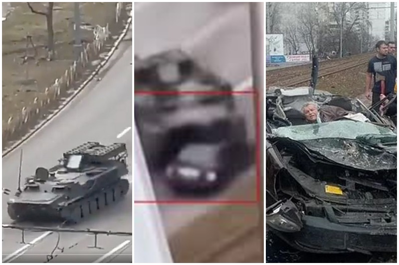 Sobrevivió: Hombre fue aplastado por un tanque militar mientras conducía en Ucrania