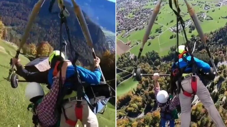 Hombre queda colgando de un parapente a 300 metros de altura por un error de seguridad