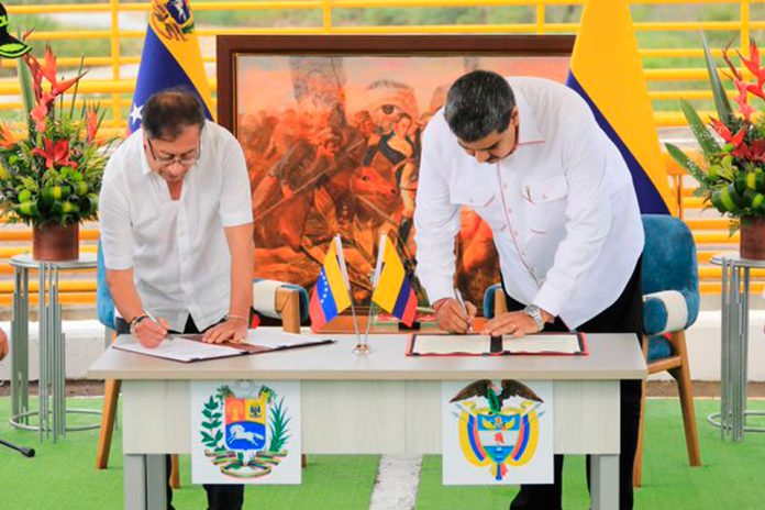 Este jueves 16 de febrero los presidentes Gustavo Petro y Nicolás Maduro se reunieron en el puente Atanasio Girardot.