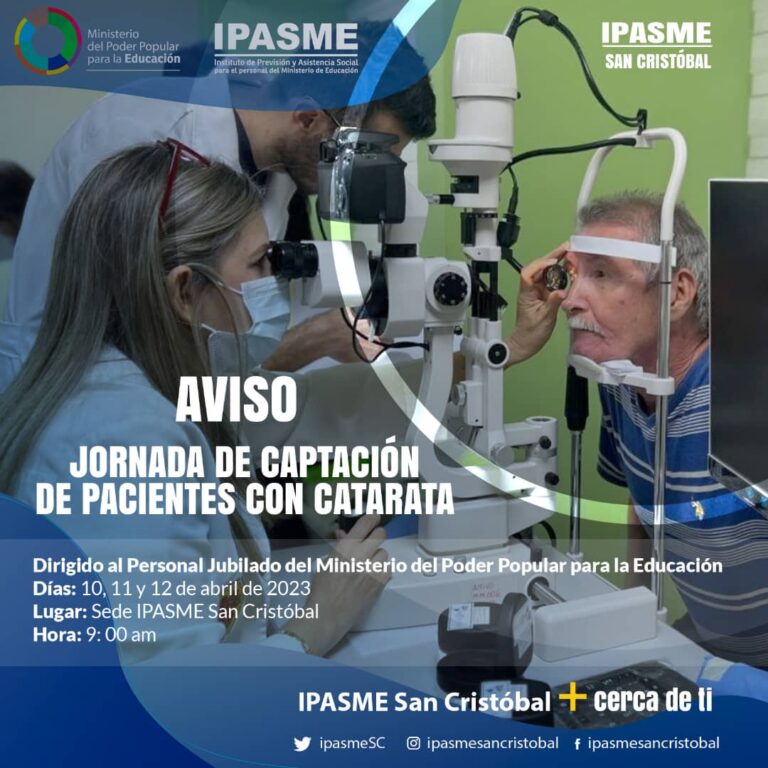 Jornada de captación de pacientes con catarata en el Ipasme San Cristóbal