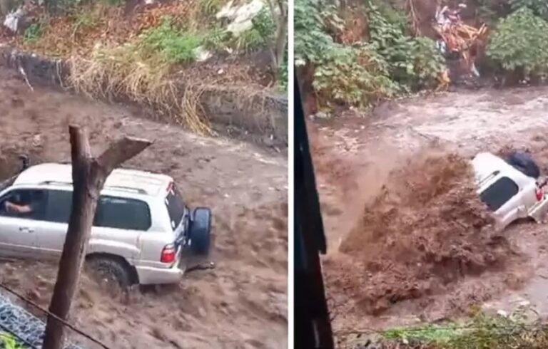 Hombre a bordo de su camioneta fue arrastrado por caudaloso río