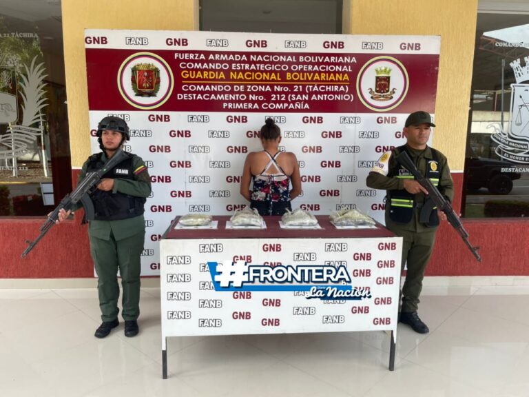 Aprehendida en frontera con más de 4 kilos de marihuana en su bolso