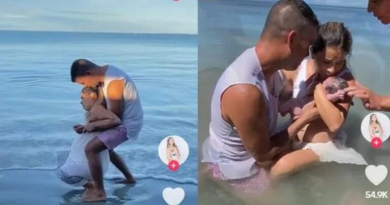 Mujer genera polémica en las redes sociales al mostrar su proceso de parto en el mar