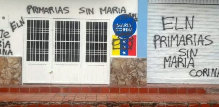 ELN niega responsabilidad en pinta de grafitis contra María Corina Machado en sede de Vente Venezuela en La Fría