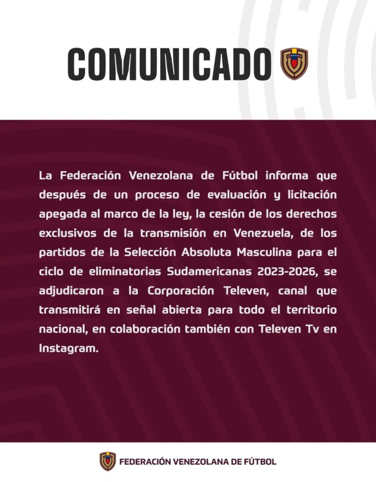 Televen transmitirá los juegos de La Vinotinto por las Eliminatorias al Mundial 2026