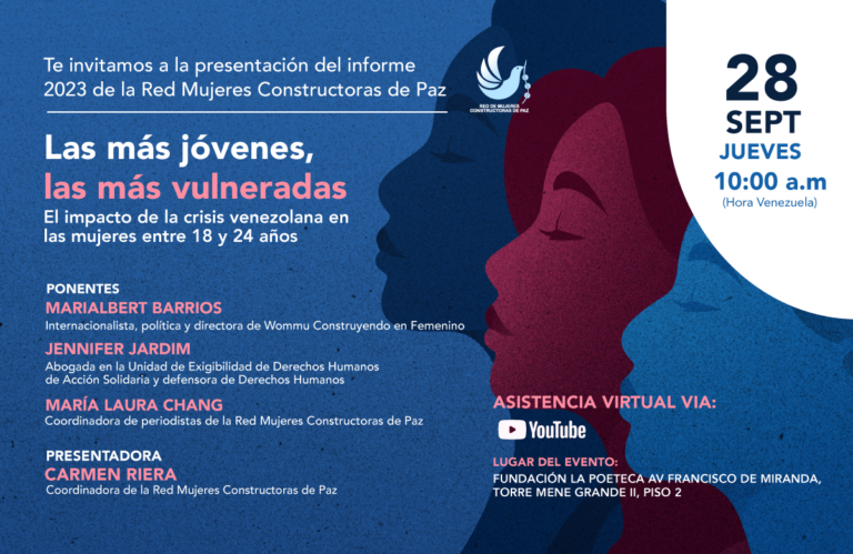 Red de Mujeres Constructoras de Paz presentará el informe “Las más jóvenes, las más vulneradas”