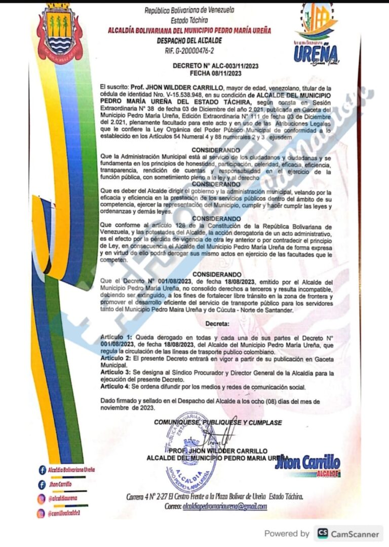 Derogan decreto que limitaba el tránsito del transporte colombiano en Ureña