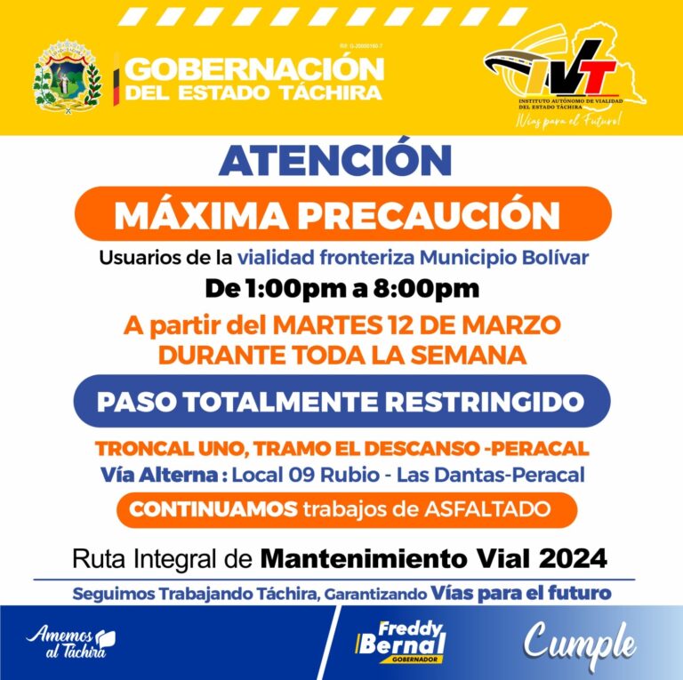 Alerta: Paso restringido en tramo El Descanso y Peracal