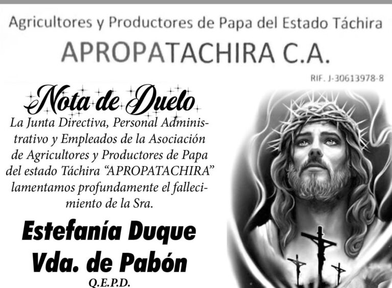 Nota de Duelo Estefanía Duque Vda. de Pabón