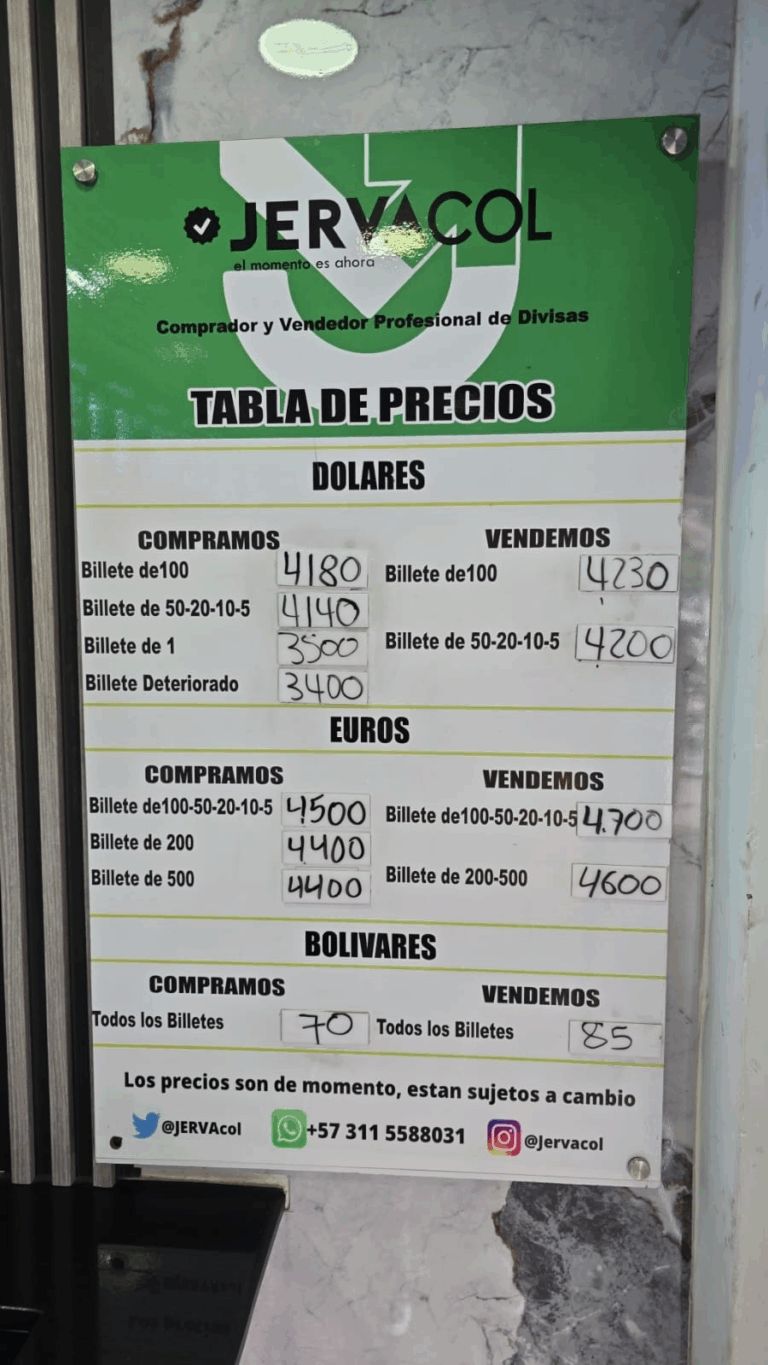 Precio del dólar este domingo en frontera