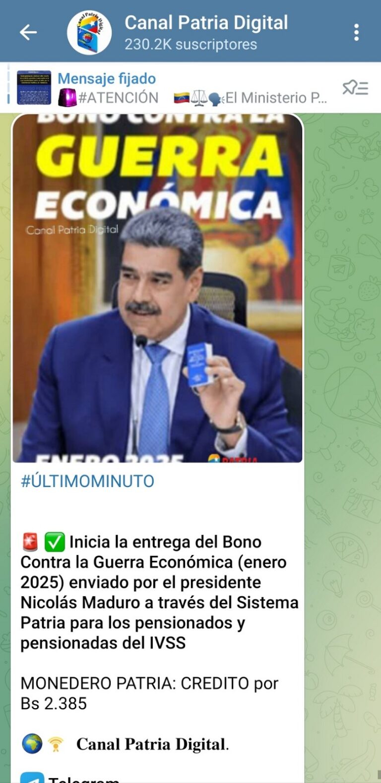 Por 2385 bs depositan Bonocontra la Guerra Económica