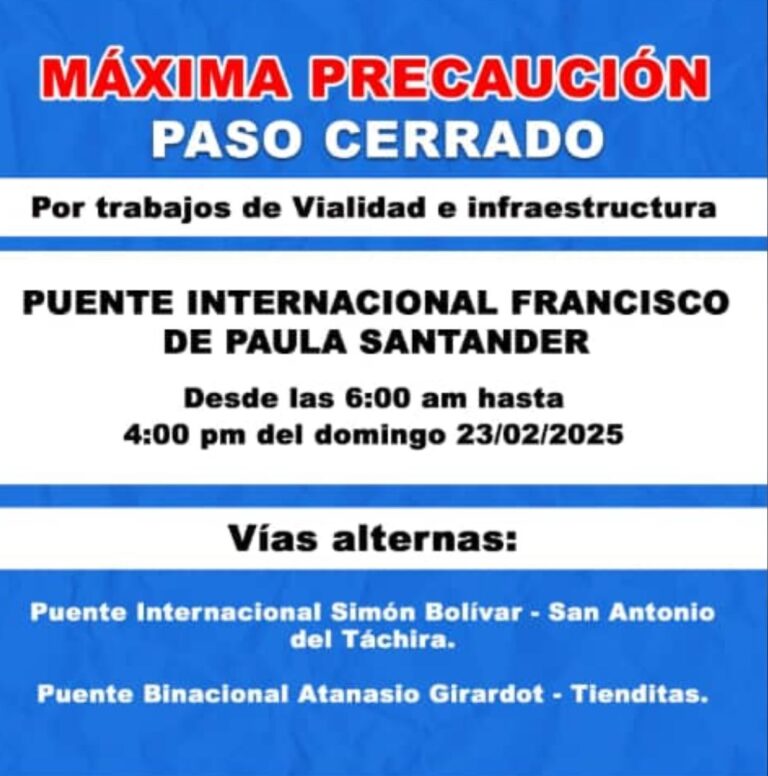 Puente binacional de Ureña cerrado este domingo por 10 horas