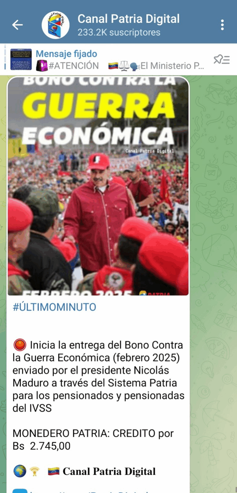 Con aumento depositan el Bono contra la Guerra