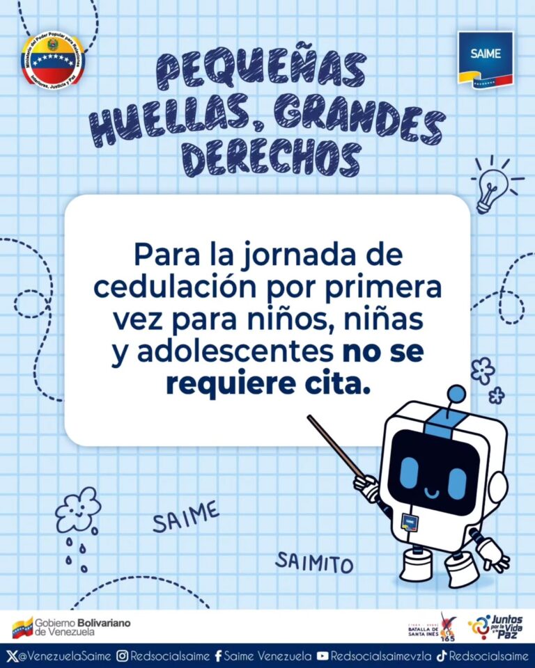 SAIME inicia este lunes jornada de cedulación para niños