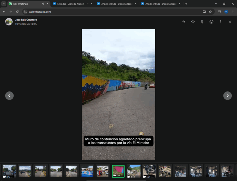 Muro de contención amenaza con caer por la vía a El Mirador