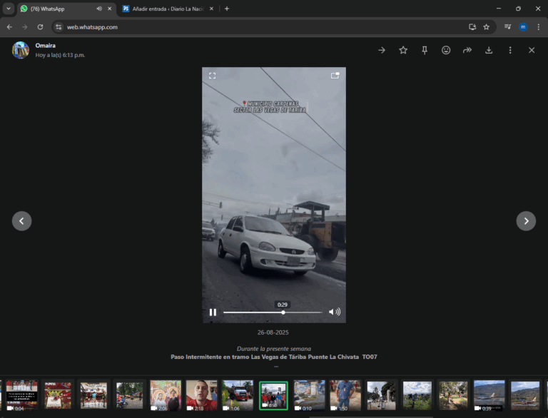 Paso intermitente en tramo Las Vegas de Táriba- Puente La Chivata