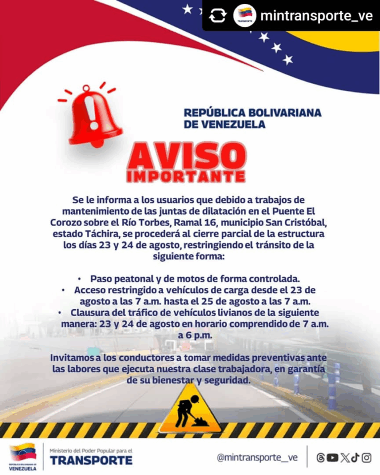Cierre parcial del puente El Corozo: 23 y 24 de agosto