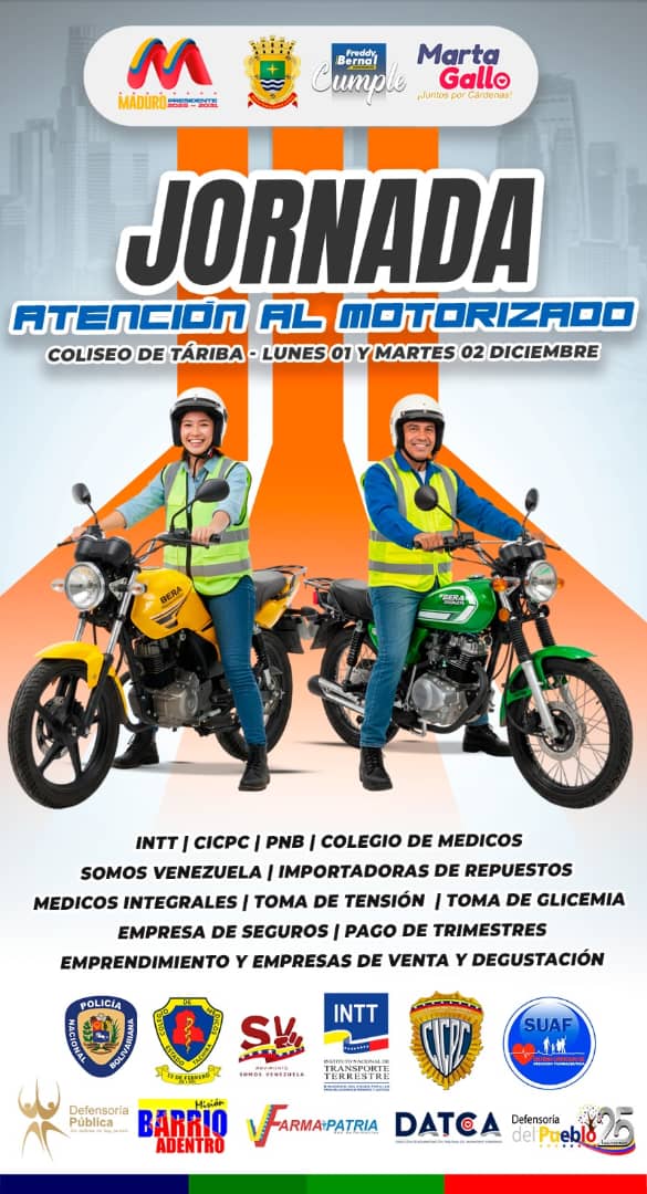 Brindarán Jornada de atención a motorizados en Táriba