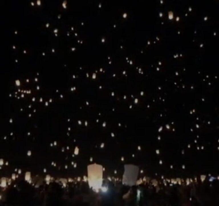Noche de globos en el atrio de la Basílica Menor de la frontera